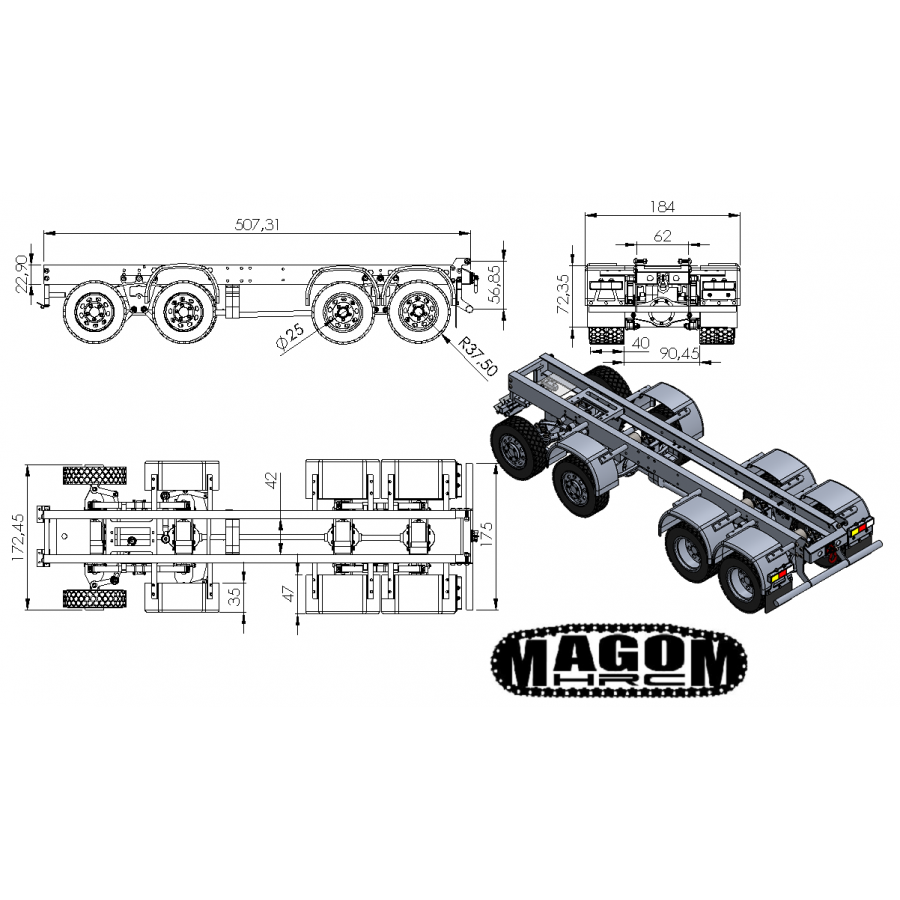 Chasis + grupos + ruedas para camión 8x8 - servo